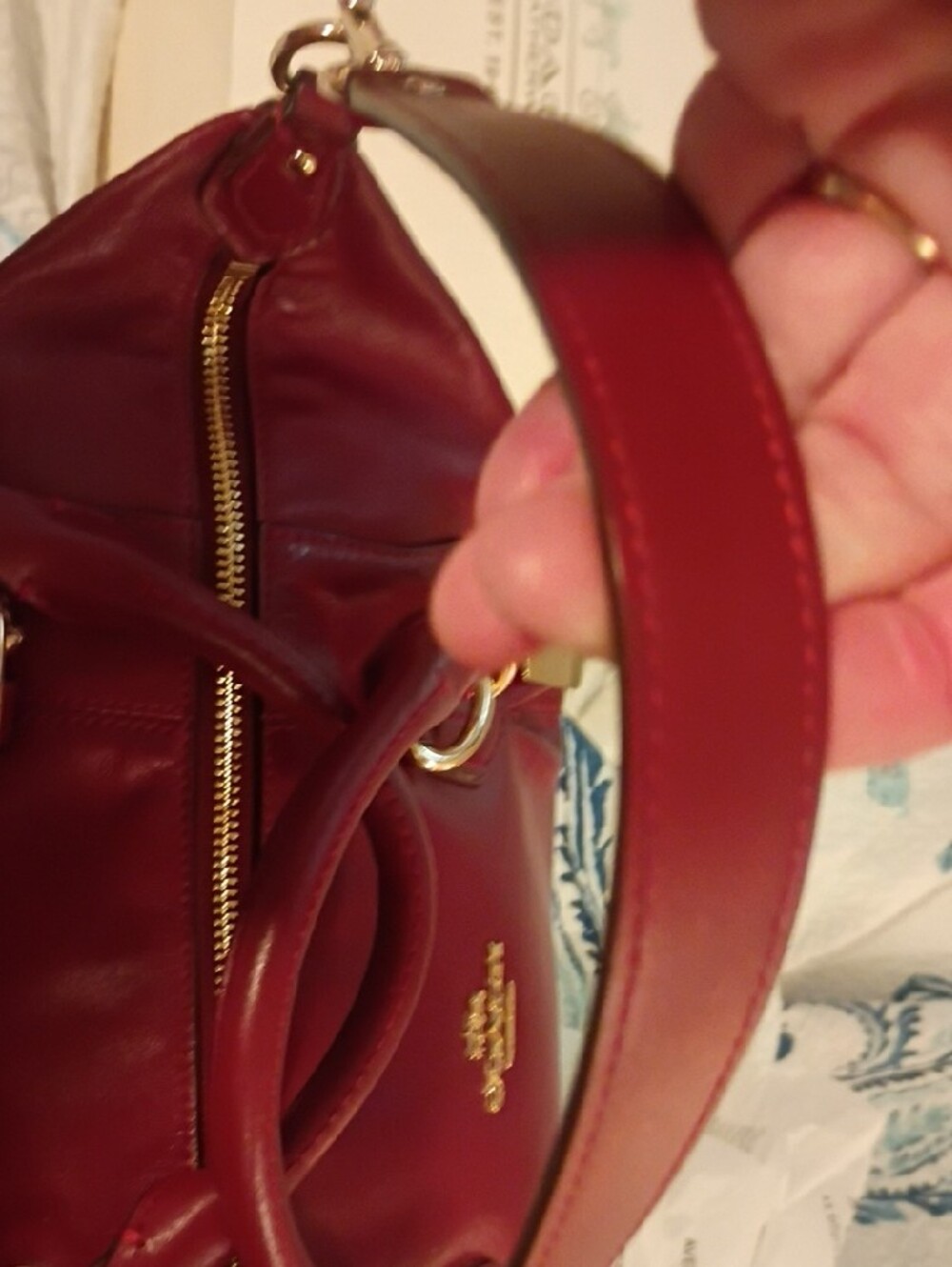 Coach Deep Red Leather Satchel with Gold Hardware - Picture 12 of 16
